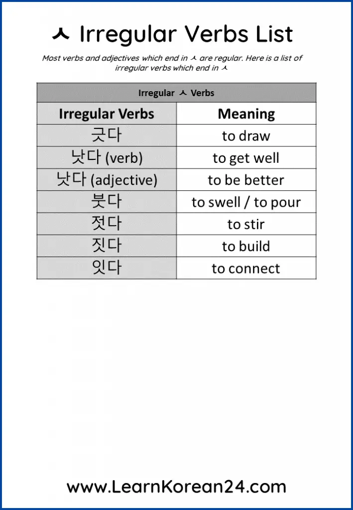 ㅅ Irregular Verb List