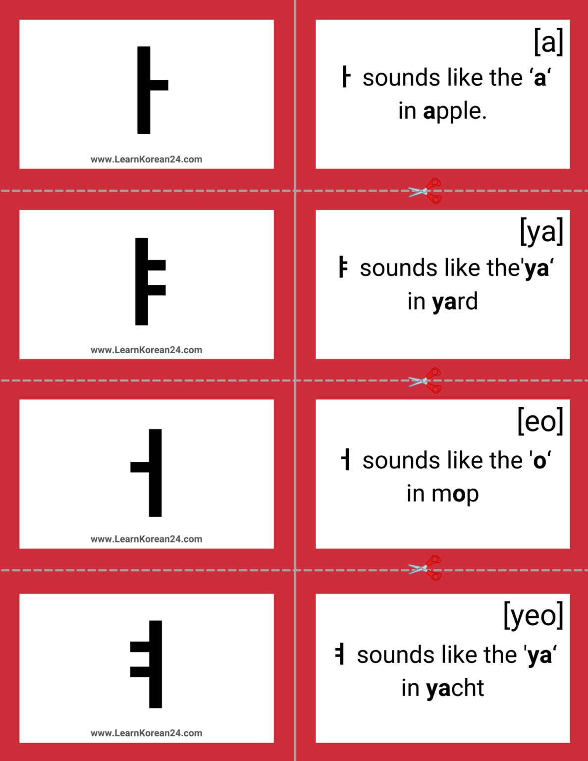 Free Korean Alphabet Flashcards LearnKorean24