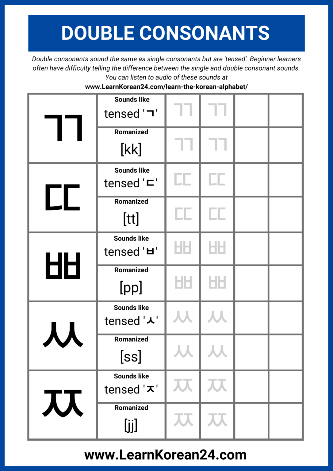 Free Korean Alphabet Worksheets (PDF) LearnKorean24