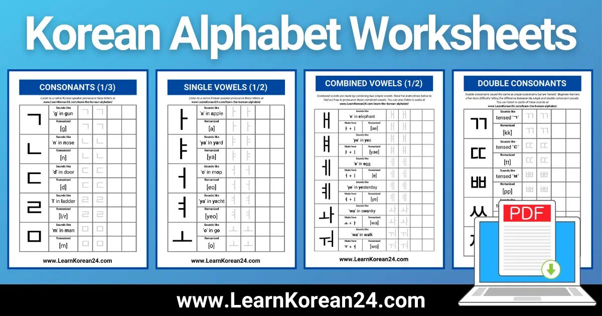 free korean alphabet worksheets pdf learnkorean24